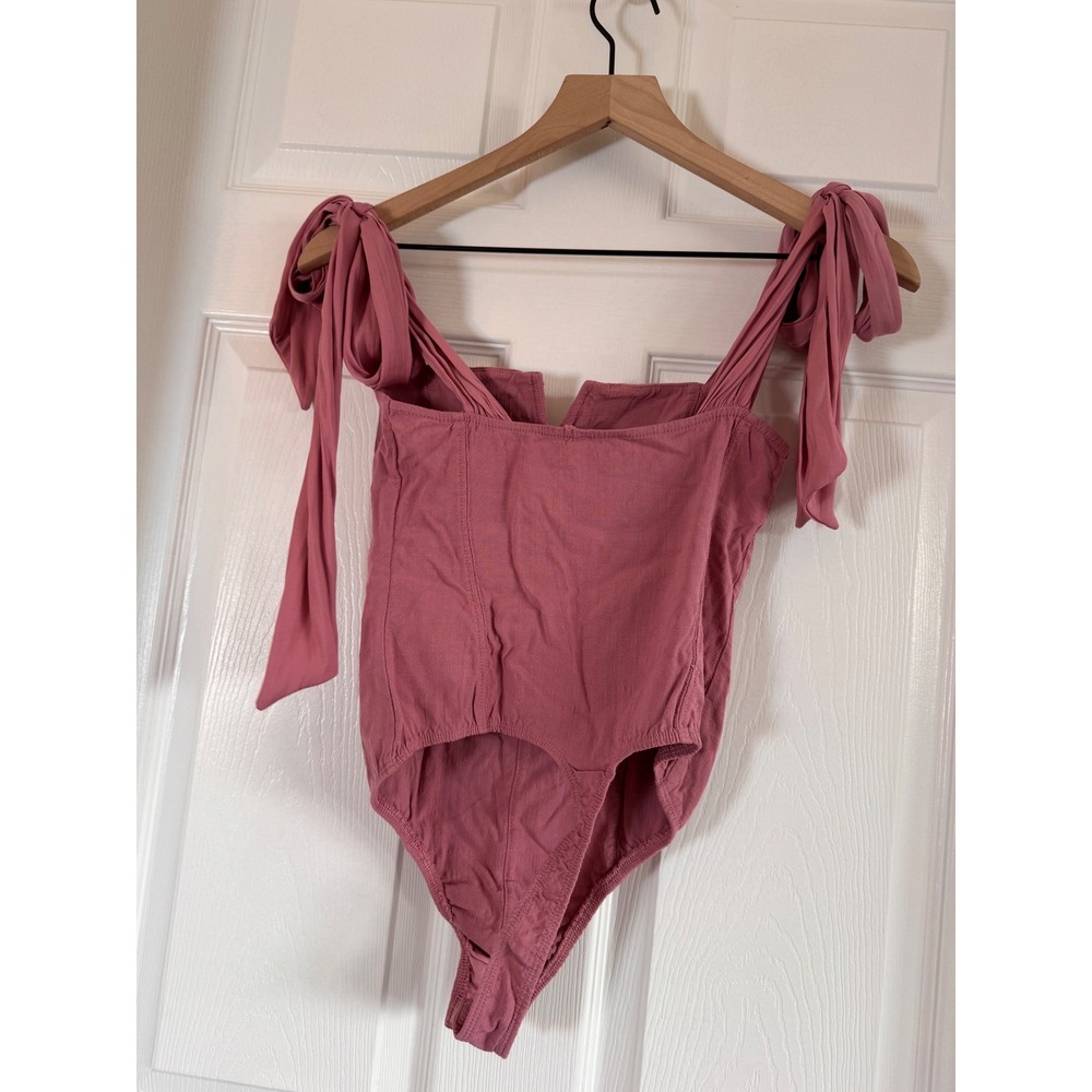 Free People Bodysuit Women XS Pink Mauve Tie Shoulder Corset Boho Chic - Picture 3 of 8